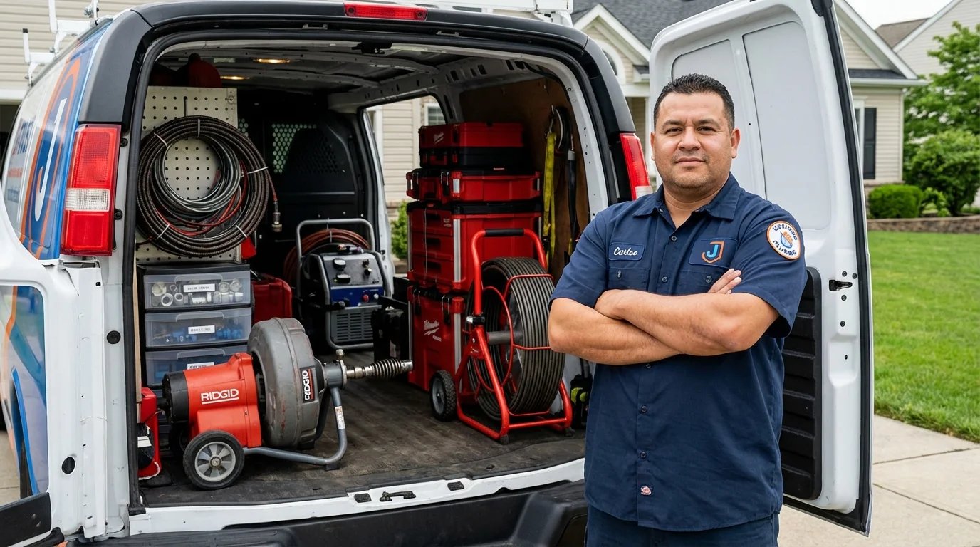 Professional drain cleaning equipment and Johns Plumbing LLC plumber in Absecon