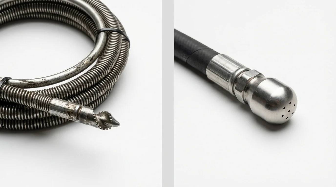 Drain snake cable and hydro jetting nozzle used for drain cleaning in Absecon, NJ