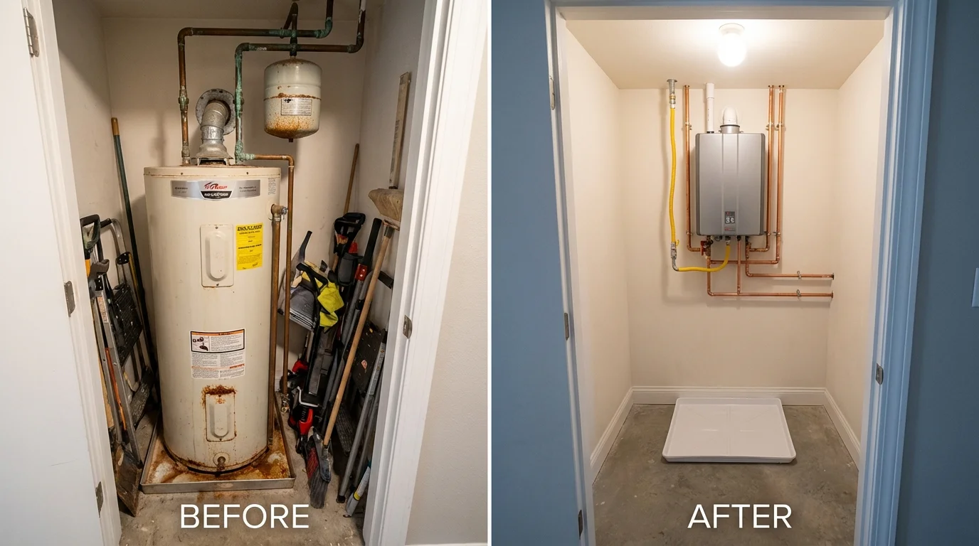Tank water heater versus wall-mounted tankless unit comparison for Absecon, NJ homeowners