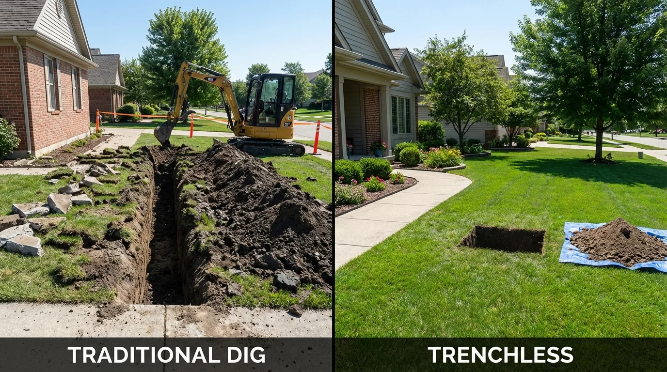 Trenchless sewer repair with minimal yard damage versus traditional excavation in Absecon, NJ